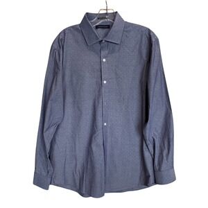 Tommy Hilfiger Men's Slim‎ Fit Dress Shirt 16.5 32/33 Navy Blue Dot Print Cotton